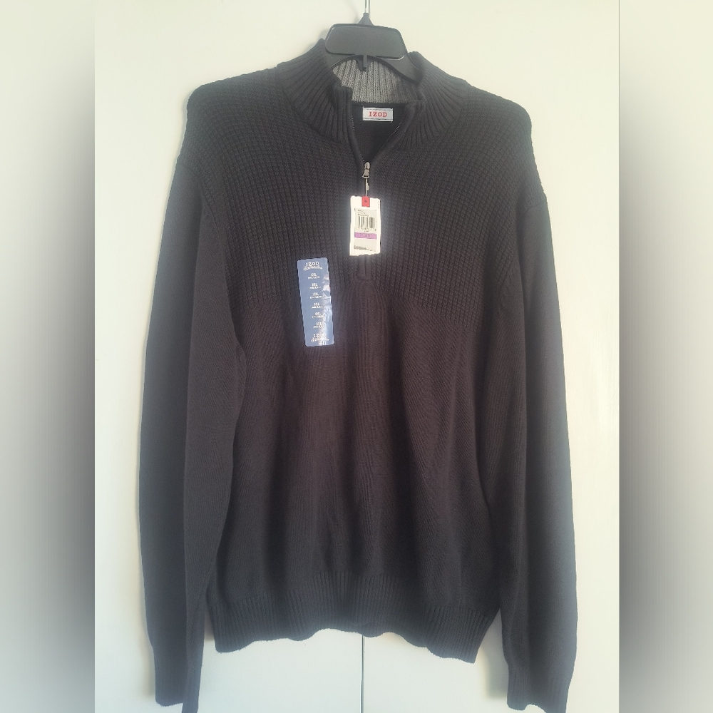 IZOD Saltwater Mens Black Hyannis Quarter Zip Long Sleeve Sweater XXL New